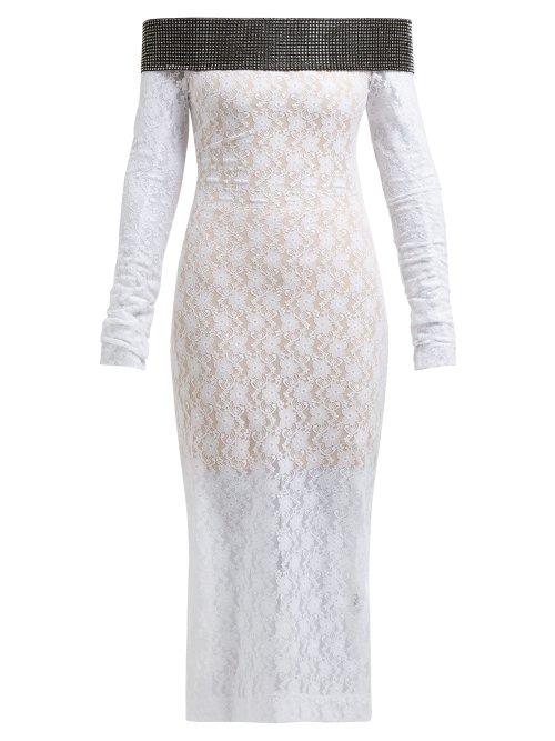 Matchesfashion.com Christopher Kane - Crystal Embellished Chantilly Lace Midi Dress - Womens - White