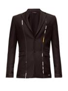 Matchesfashion.com Fendi - Single-breasted Contrast-trim Wool-twill Jacket - Mens - Black