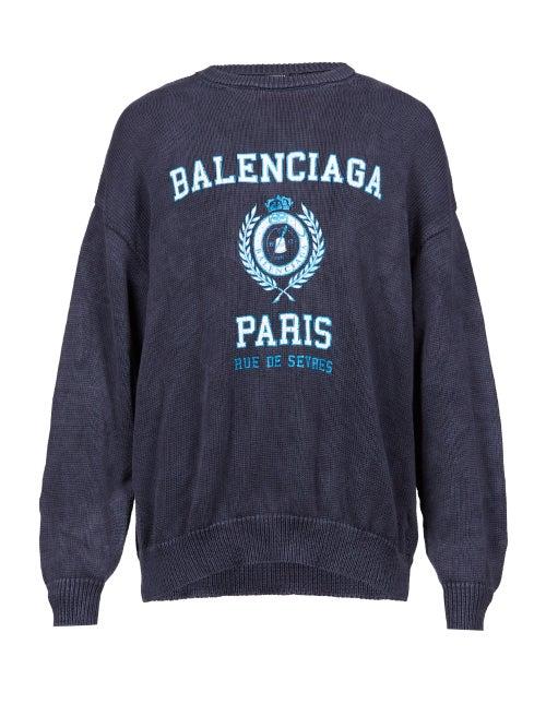 Balenciaga - Paris-logo Cotton-jersey Sweatshirt - Mens - Navy White