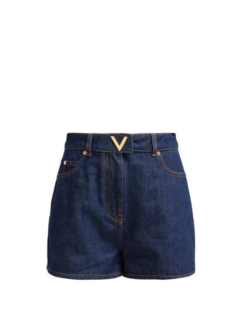 Matchesfashion.com Valentino - Monogram Cotton Denim Shorts - Womens - Denim