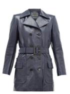 Matchesfashion.com Givenchy - Double Breasted Belted Leather Coat - Womens - Navy