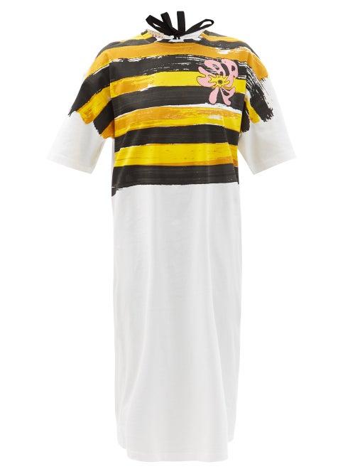 Ladies Rtw Marni - Brushstroke-stripe Cotton-jersey T-shirt Dress - Womens - Yellow Print