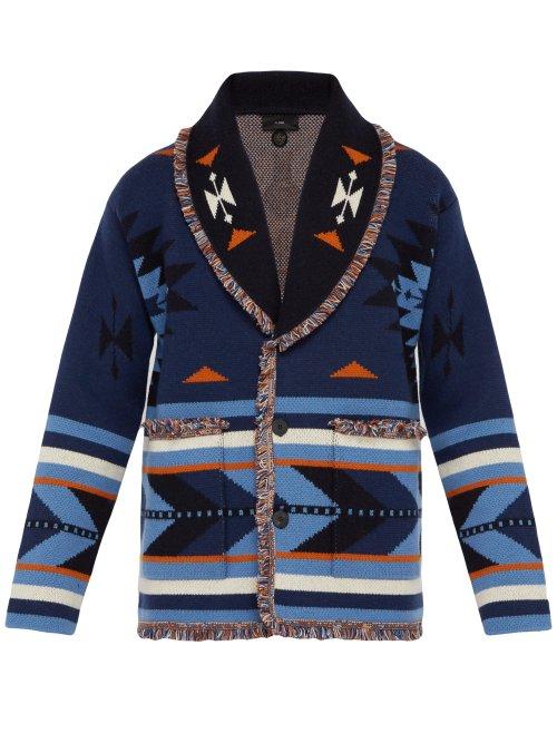 Matchesfashion.com Alanui - Native Arrow Jacquard Cashmere Cardigan - Mens - Blue Multi