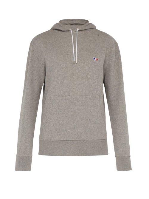 Matchesfashion.com Maison Kitsun - Fox Embroidered Cotton Jersey Hooded Sweatshirt - Mens - Grey