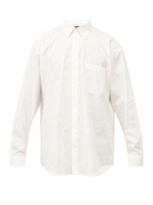 Matchesfashion.com Balenciaga - Logo-print Cotton-poplin Shirt - Mens - Pink White