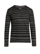 John Varvatos Striped V-neck Linen-jersey Sweater