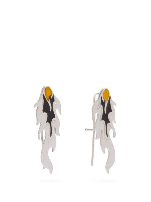 Matchesfashion.com Alan Crocetti - Flame Sterling Silver Earrings - Mens - Black Multi