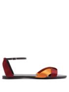 Matchesfashion.com The Row - Japanese Silk Ribbon And Leather Sandals - Womens - Black Burgundy
