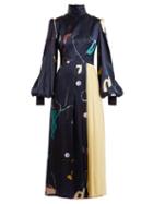 Matchesfashion.com Roksanda - Ayve Abstract Print Contrast Panel Dress - Womens - Blue Multi