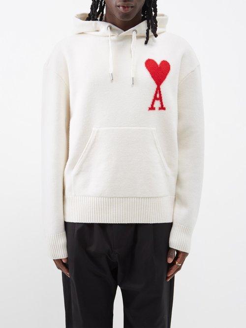 Ami - Ami De Coeur-embroidered Wool Hoodie - Mens - White