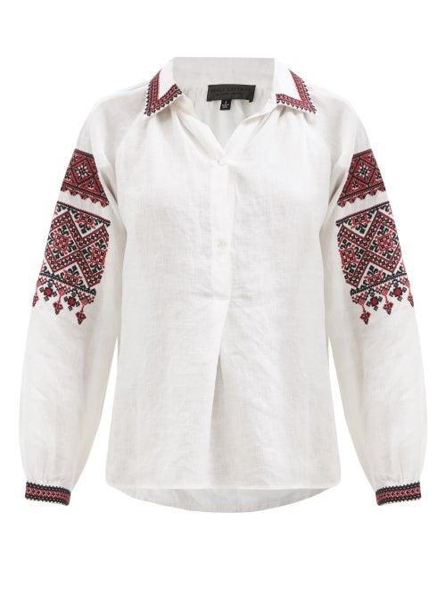 Ladies Rtw Nili Lotan - Jill Embroidered Linen Blouse - Womens - Ivory Multi