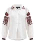Ladies Rtw Nili Lotan - Jill Embroidered Linen Blouse - Womens - Ivory Multi