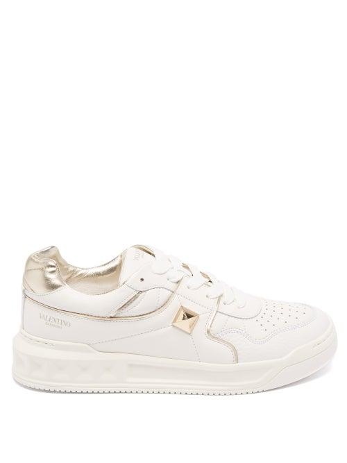 Valentino Garavani - Roman Stud Low-top Leather Trainers - Womens - White Gold