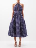 Zimmermann - High Tide Halterneck Polka-dot Voile Midi Dress - Womens - Navy Cream