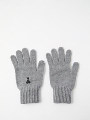 Ami - Ami De Caur-logo Wool Gloves - Mens - Grey