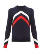 Matchesfashion.com Perfect Moment - Chevron Intarsia Merino Wool Sweater - Womens - Navy