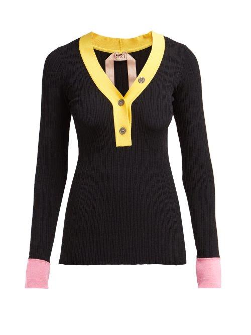 Matchesfashion.com No. 21 - Colour Block Ribbed Knit Sweater - Womens - Black Multi