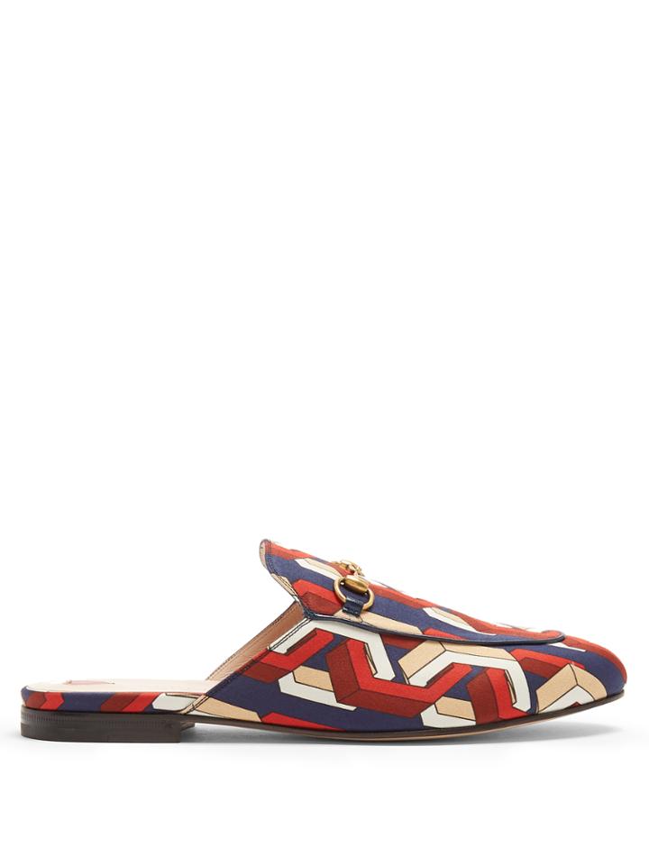 Gucci Princetown Web Chain-print Satin Loafers