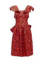 Matchesfashion.com Batsheva - Flocked Zebra-print Satin Dress - Womens - Red