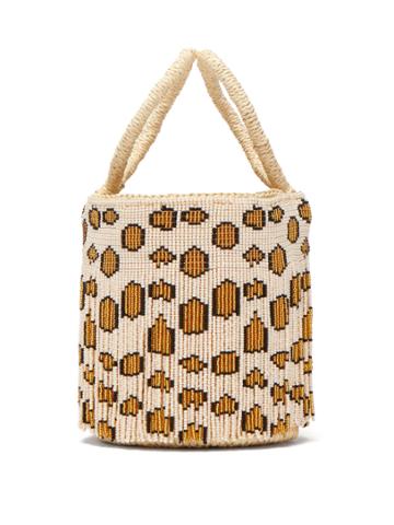 Sensi Studio Mini Leopard-print Beaded-fringe Bucket Bag