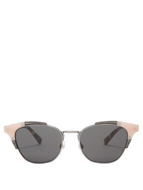 Matchesfashion.com Valentino - Cat Eye Metal And Acetate Sunglasses - Womens - Black Multi