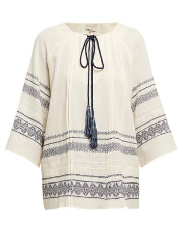 Matchesfashion.com Zeus + Dione - Aegina Embroidered Cotton Blend Blouse - Womens - Ivory Multi