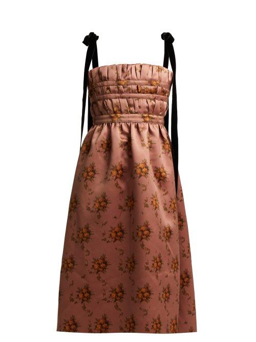 Matchesfashion.com Brock Collection - Dasha Floral Print Satin Dress - Womens - Brown