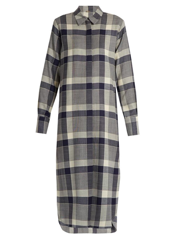 Adam Lippes Long-sleeved Checked Wool Shirtdress