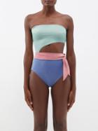 Zimmermann - Clover Lurex Cutout Side-tie Swimsuit - Womens - Green Blue