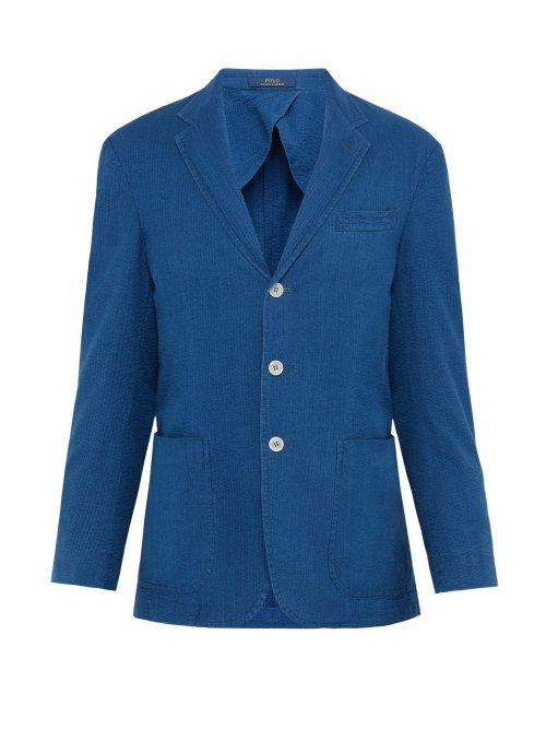 Matchesfashion.com Polo Ralph Lauren - Single Breasted Cotton Seersucker Blazer - Mens - Navy