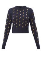 Matchesfashion.com Chlo - Horse Embroidered Wool Blend Sweater - Womens - Navy Multi