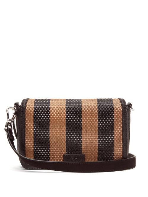 Matchesfashion.com Fendi - Striped Raffia And Leather Cross-body Bag - Mens - Black Brown