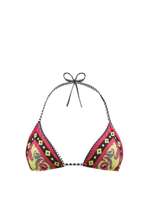 Matchesfashion.com La Doublej - Cartwheel Giallo-print Triangle Bikini Top - Womens - Yellow Multi