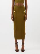 Balmain - Gold-button High-rise Knit Midi Skirt - Womens - Khaki