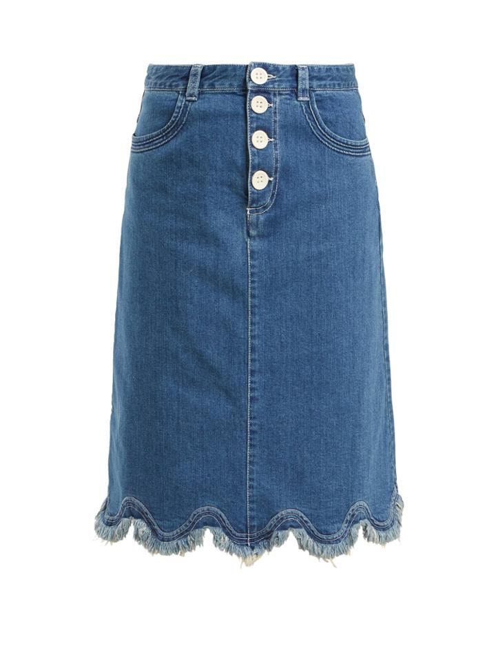 See By Chloé Scalloped-hem Denim Midi Skirt