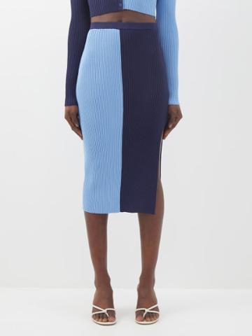 Staud - Lorraine Rib-knit Jersey Midi Skirt - Womens - Blue