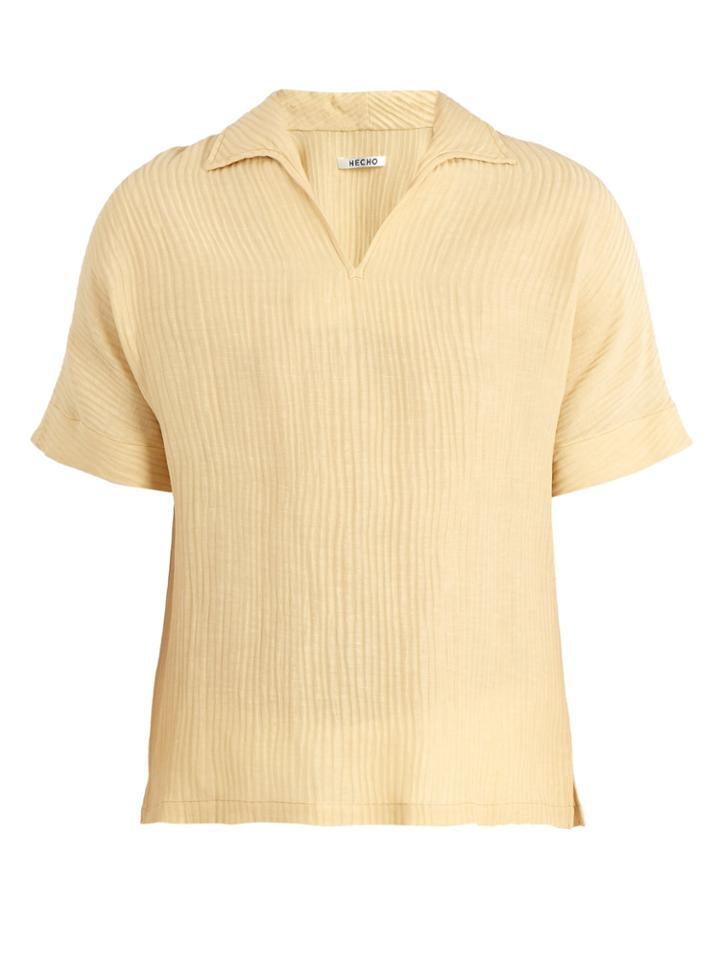 Hecho Open-collar Ribbed Silk-blend Shirt