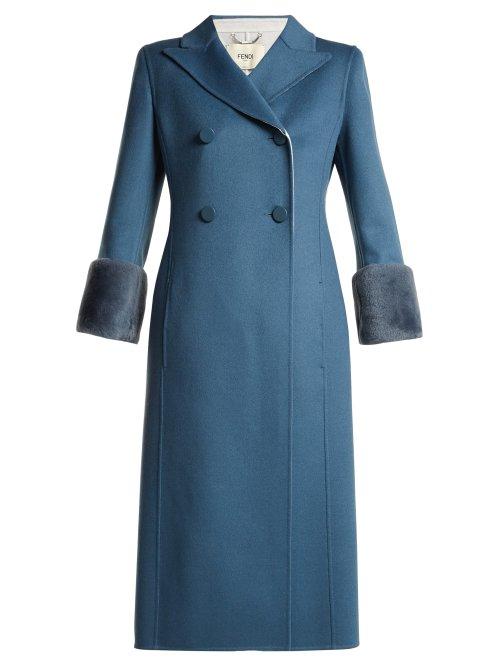 Matchesfashion.com Fendi - Double Breasted Wool Coat - Womens - Blue