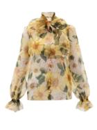 Matchesfashion.com Dolce & Gabbana - Pussy-bow Camellia-print Silk-organza Blouse - Womens - Yellow Print