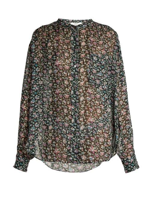 Matchesfashion.com Isabel Marant Toile - Jaws Floral Print Crepe Blouse - Womens - Blue Multi