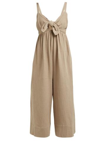 Matchesfashion.com Loup Charmant - Triton Tie Front Crinkle Cotton Jumpsuit - Womens - Khaki