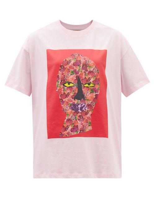 Christopher Kane - Belinda Rose Face-print Cotton-jersey T-shirt - Womens - Light Pink
