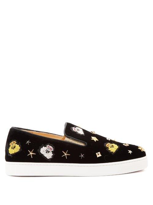 Matchesfashion.com Christian Louboutin - Miss Academy Crest Embroidered Velvet Trainers - Womens - Black Multi