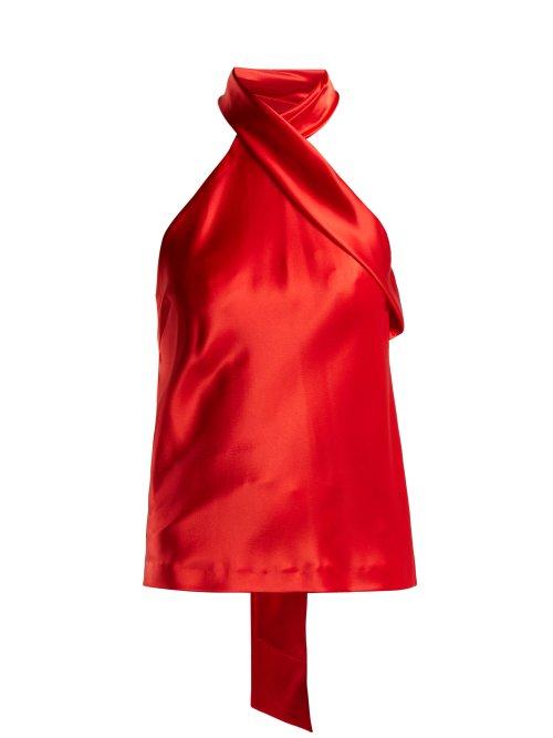 Matchesfashion.com Galvan - Halterneck Satin Top - Womens - Red