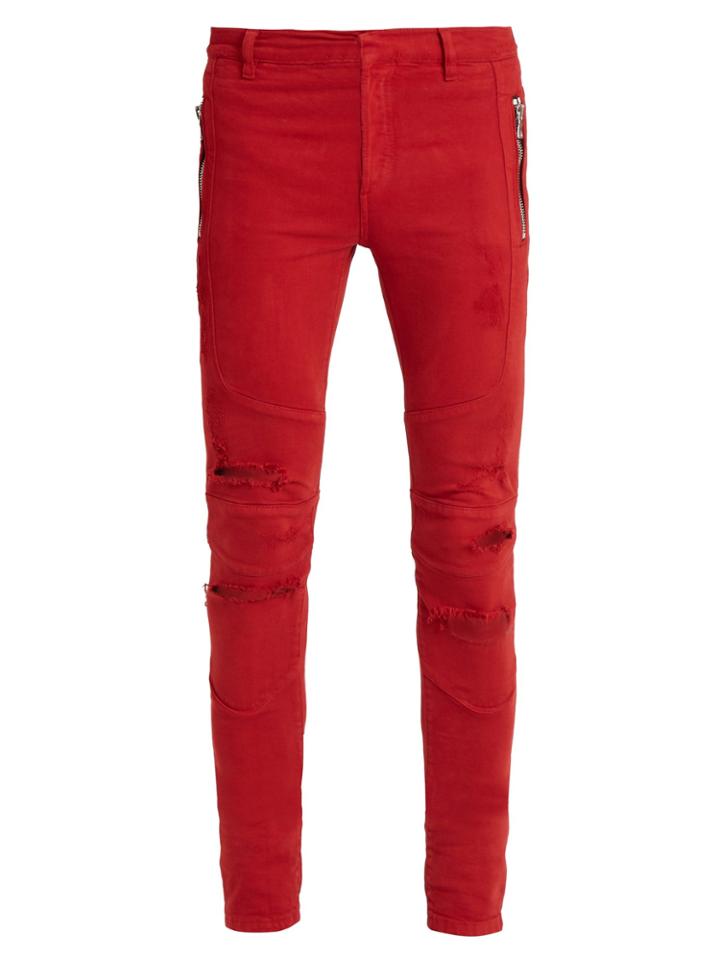 Balmain Distressed Mid-rise Skinny Jeans