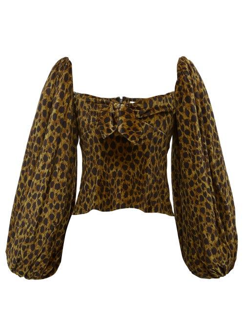 Matchesfashion.com The Attico - Balloon Sleeve Leopard Print Velvet Top - Womens - Leopard