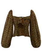 Matchesfashion.com The Attico - Balloon Sleeve Leopard Print Velvet Top - Womens - Leopard