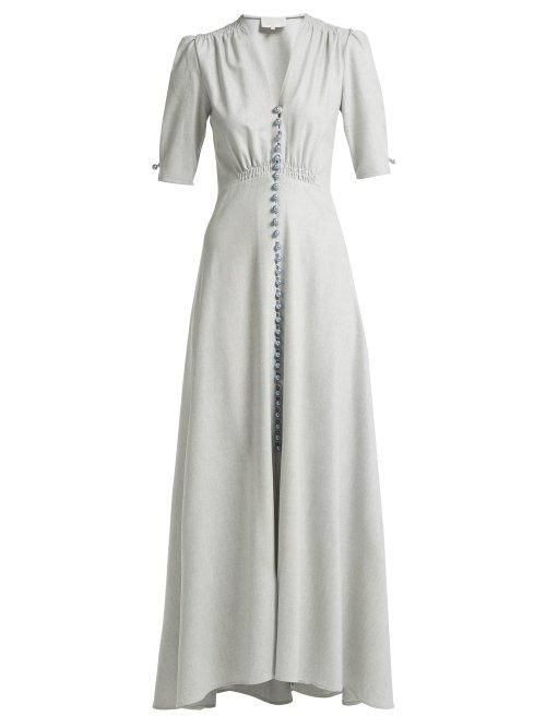 Matchesfashion.com Luisa Beccaria - Wool Blend V Neck Button Down Tea Gown - Womens - Blue