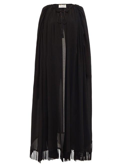 Matchesfashion.com Saint Laurent - Tassel-fringed Long Crepe Cape - Womens - Black