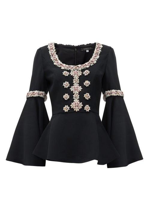Matchesfashion.com Andrew Gn - Peplum-hem Crystal-embellished Top - Womens - Black